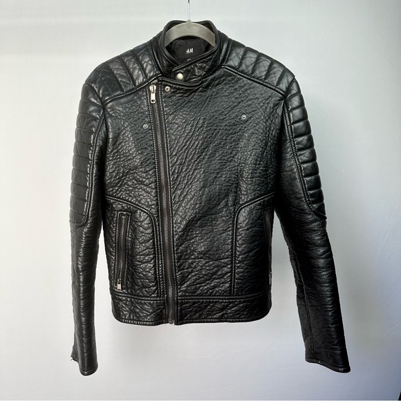 Black Heavy Faux Leather Black Moto Biker Jacket - Picture 3 of 14